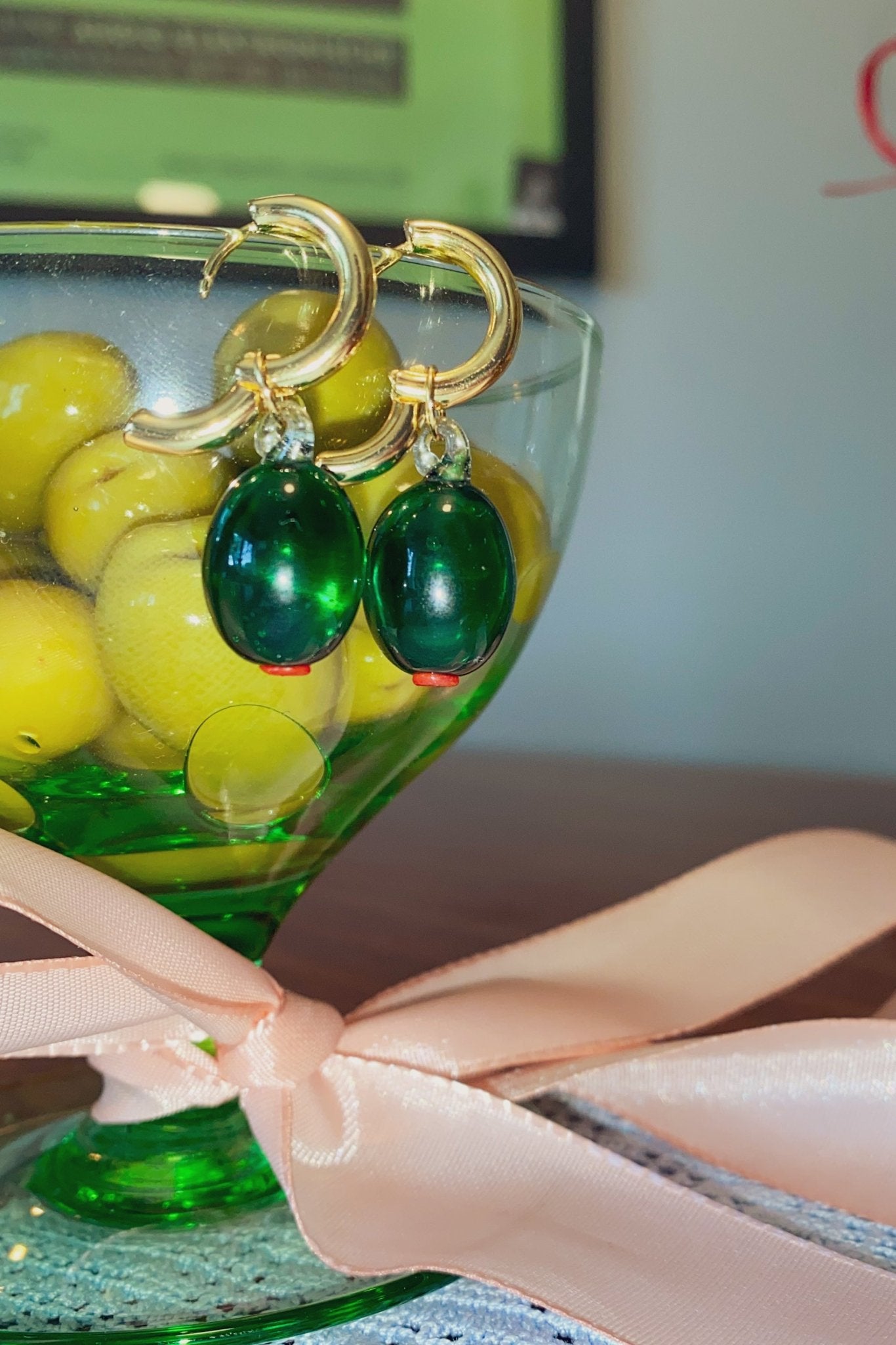 Olive Charm Hoop Earrings - blóma!Goldblóma!NecklaceGold