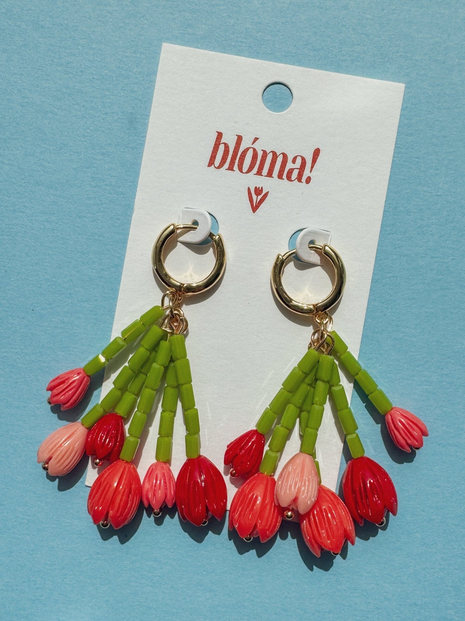 Tulip Bouquet Mini Hoop Earrings - blóma!GoldPink and RedblomashopEarringsGoldPink and Red