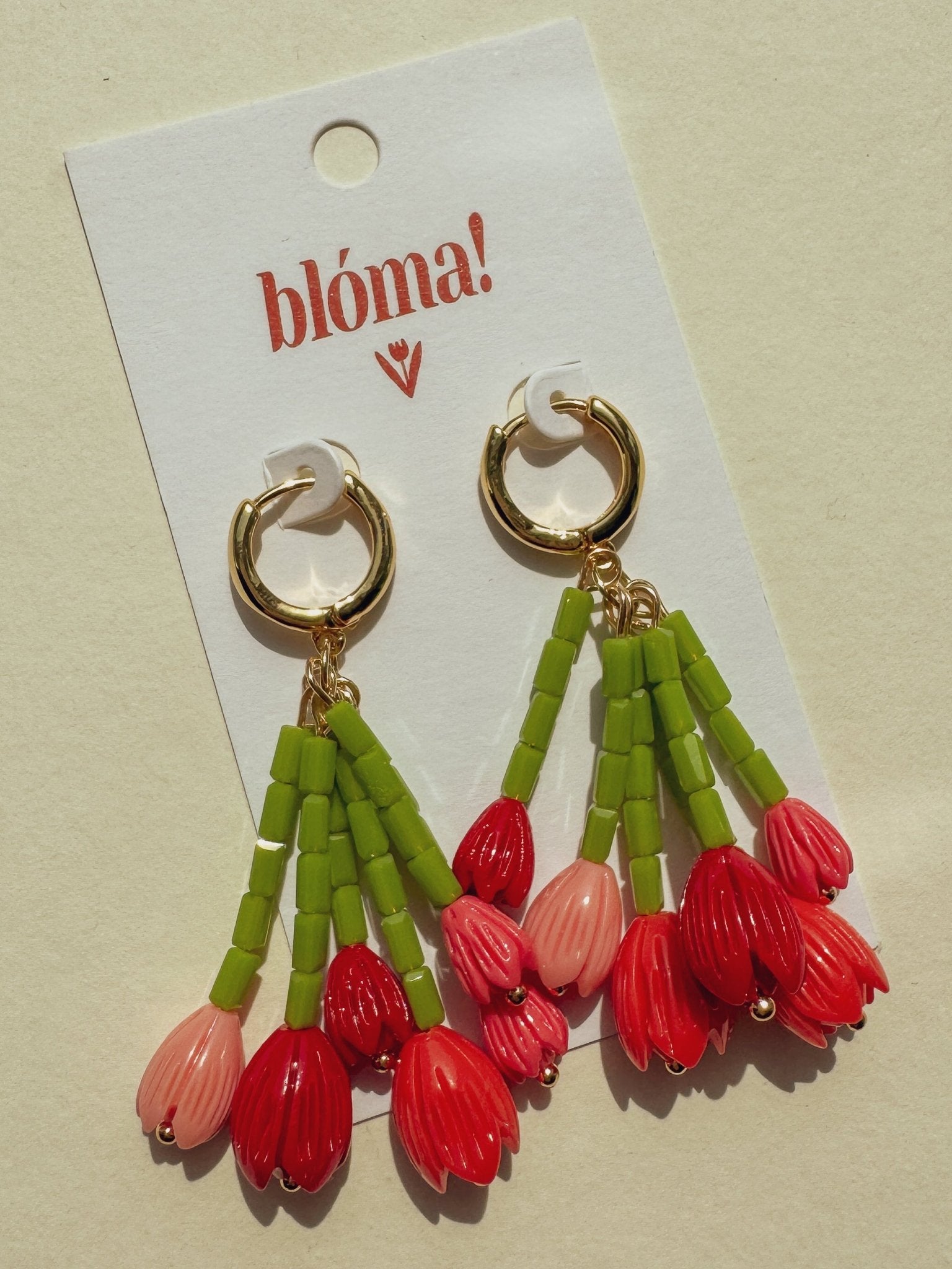 Tulip Bouquet Mini Hoop Earrings - blóma!GoldPink and RedblomashopEarringsGoldPink and Red